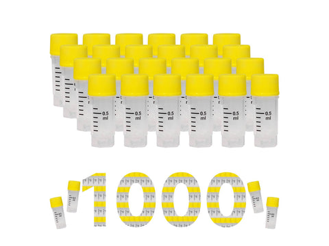 Cryogenic Vials- 0.5mL tubes, External Thread, without bottom barcode, 25/Bag, 500/Pack, 1000/Case