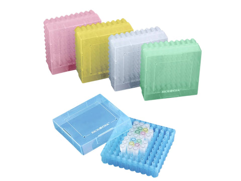 CryoKING PP Cryogenic Boxes, 2in 100-Well, Assorted Colors, 5/Pack, 20/Case