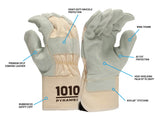 PYRAMEX Leather Palm GL1010W - Premium Cowhide Safety Cuff A2 Cut Gloves, PK of 12