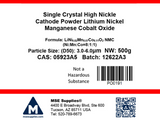 MSE PRO Single Crystal High Nickel NMC Ni82 Cathode Powder 500g Lithium Nickel Manganese Cobalt Oxide, LiNi<sub>0.82</sub>Mn<sub>0.07</sub>Co<sub>0.11</sub>O<sub>2</sub>