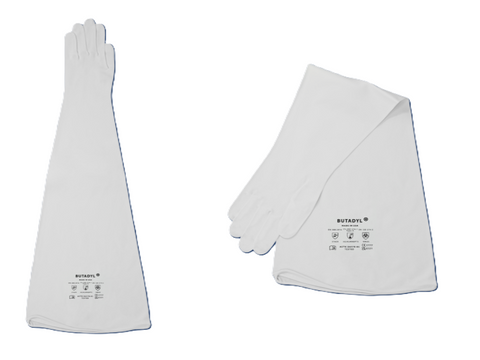 Butadyl White Color Gloves for Glove Boxes, 32" Length, 8" Port, 2 Pairs/Case