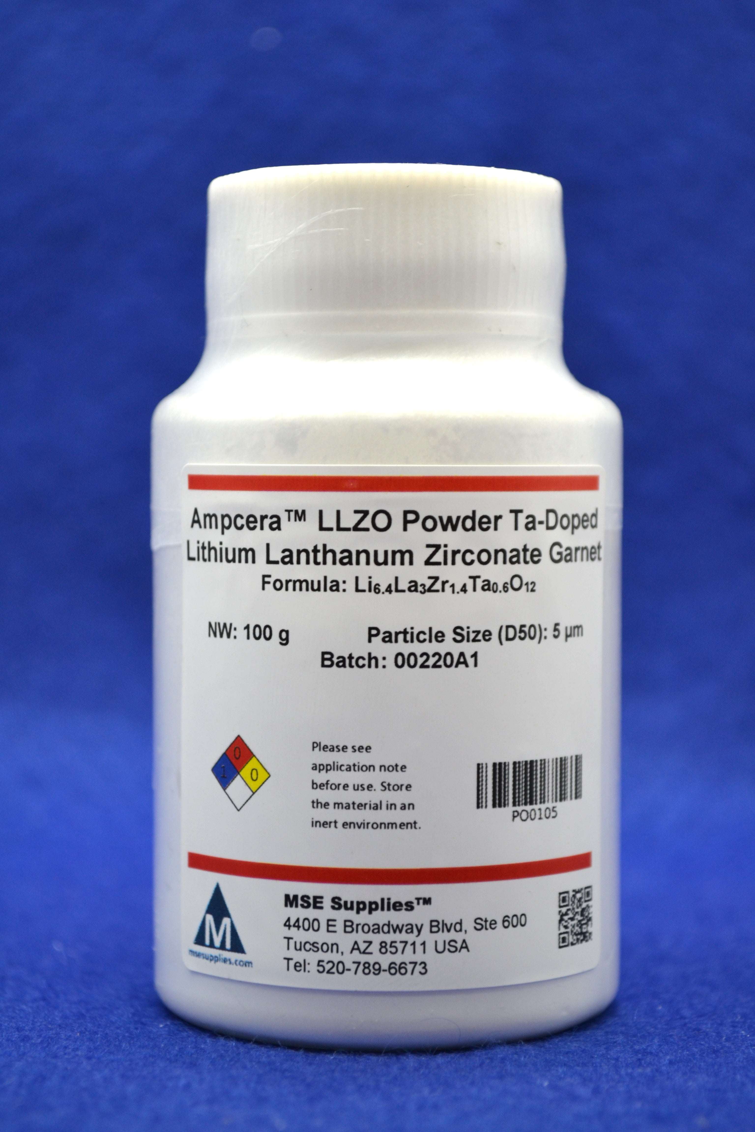 Ampcera LLZO Powder, Ta-doped Lithium Lanthanum Zirconate Garnet